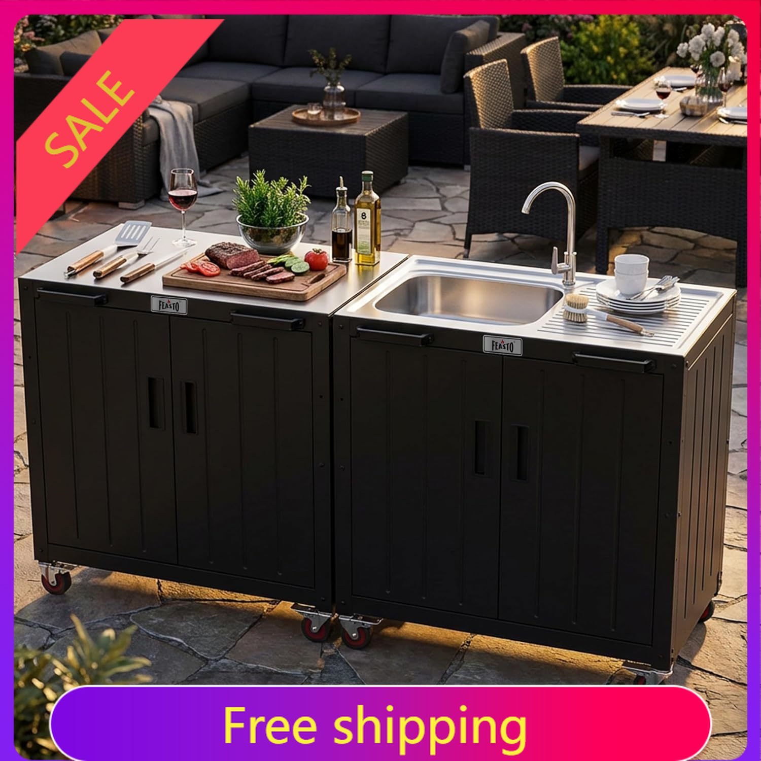 Kitchen Q - Outdoor Kitchen Island with Stainless Steel