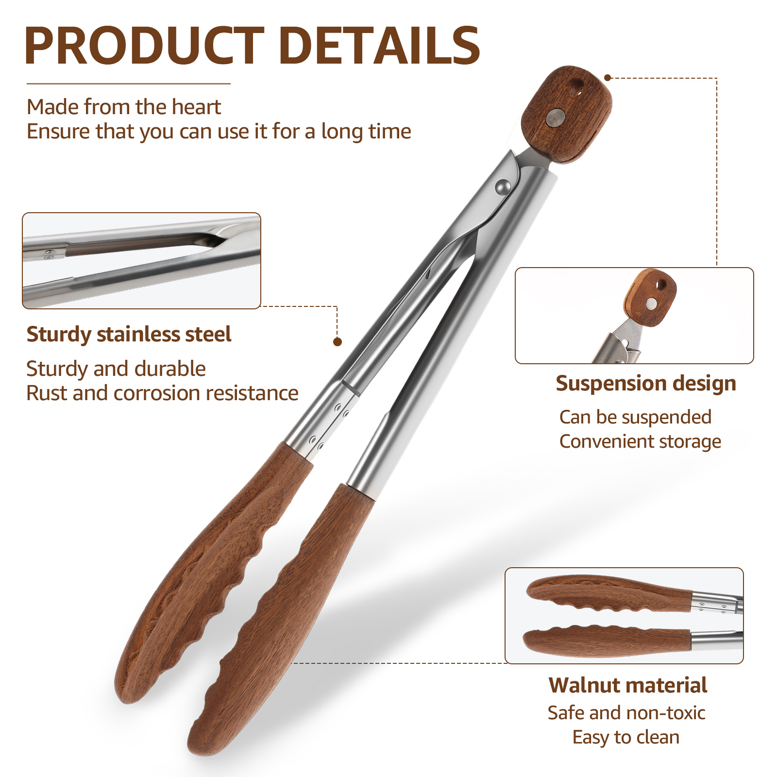 2/3 Pcs Food Tongs Walnut Wood - Kitchen Q review and price